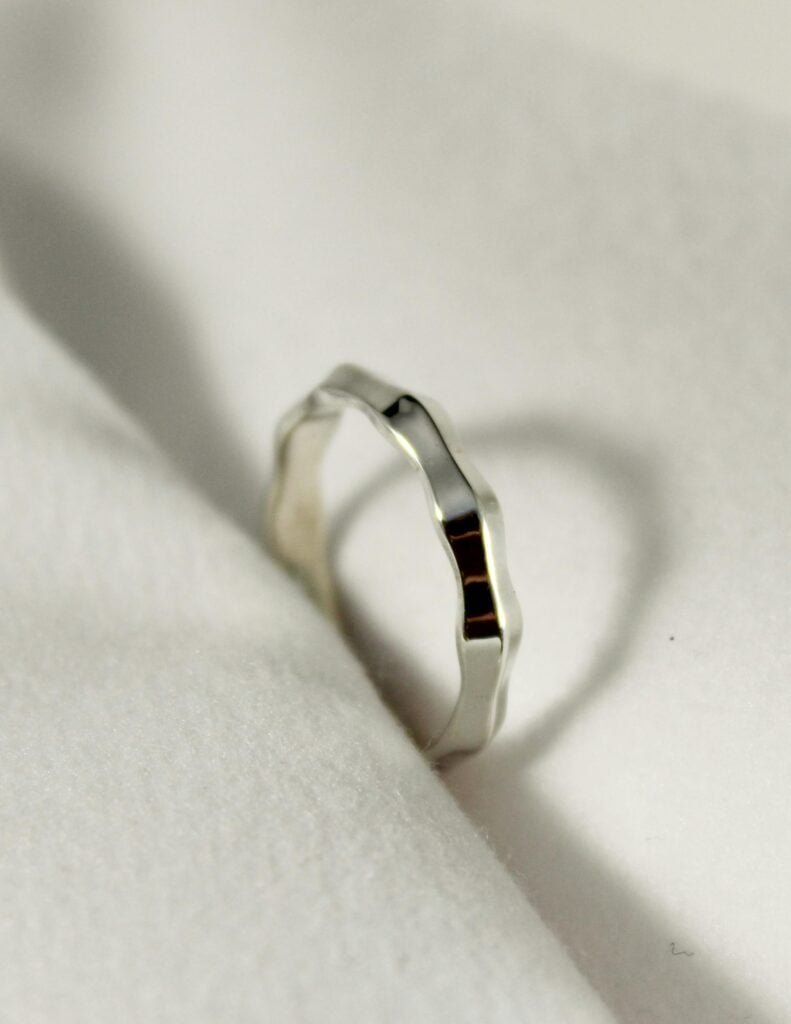 a rhodium coated white gold ring