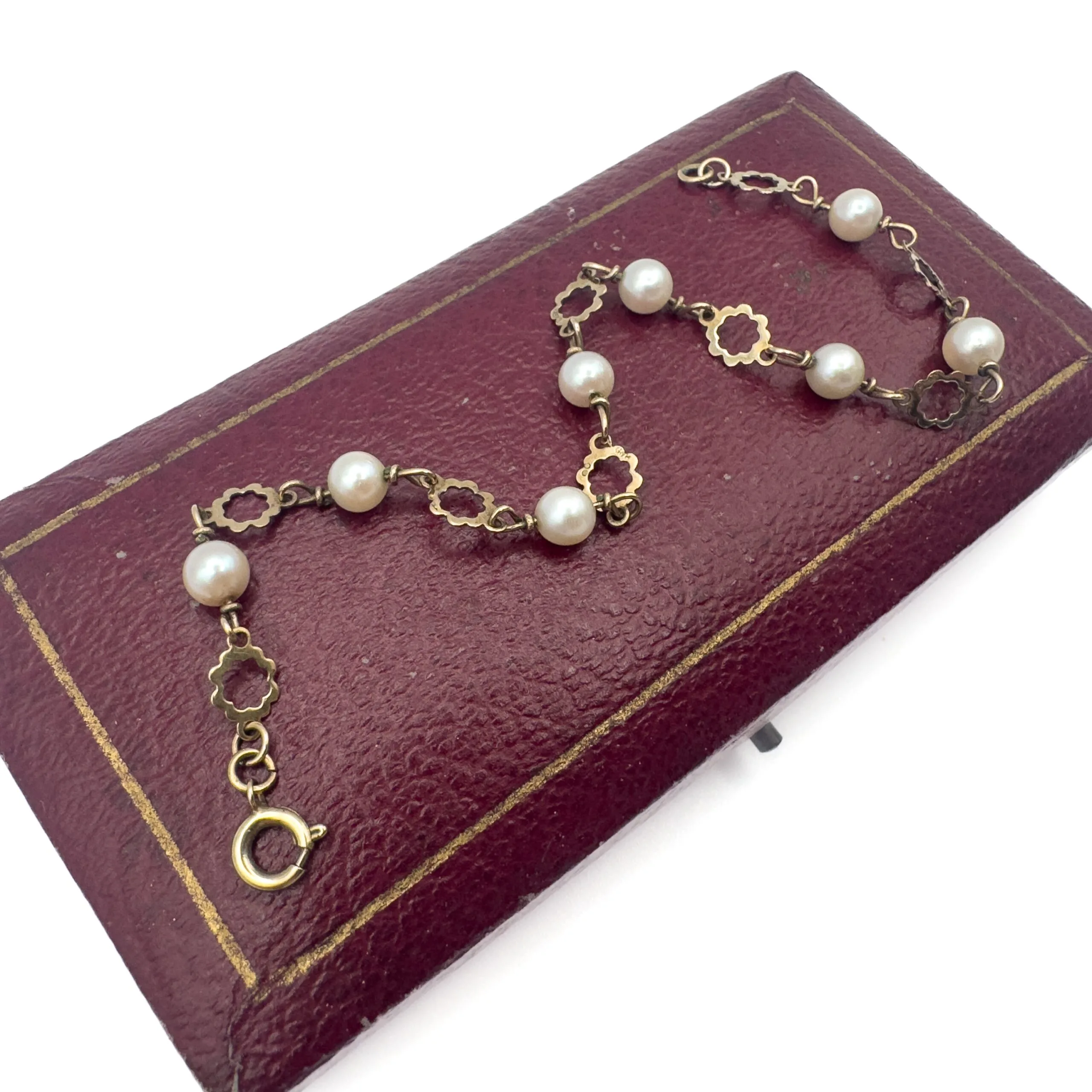 Vintage 9ct Gold Pearl Bracelet
