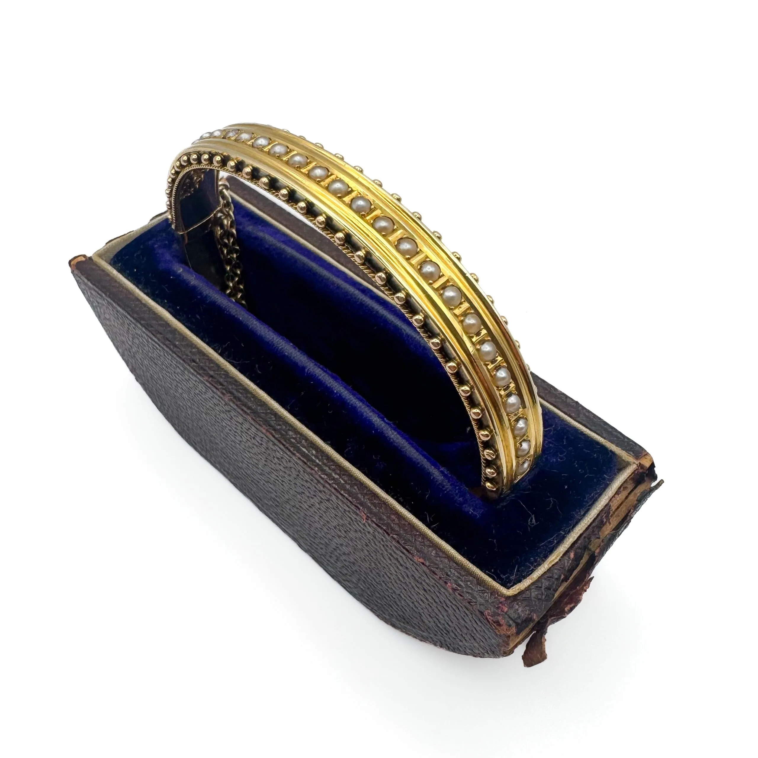 Victorian Etruscan Revival Seed Pearl Bangle
