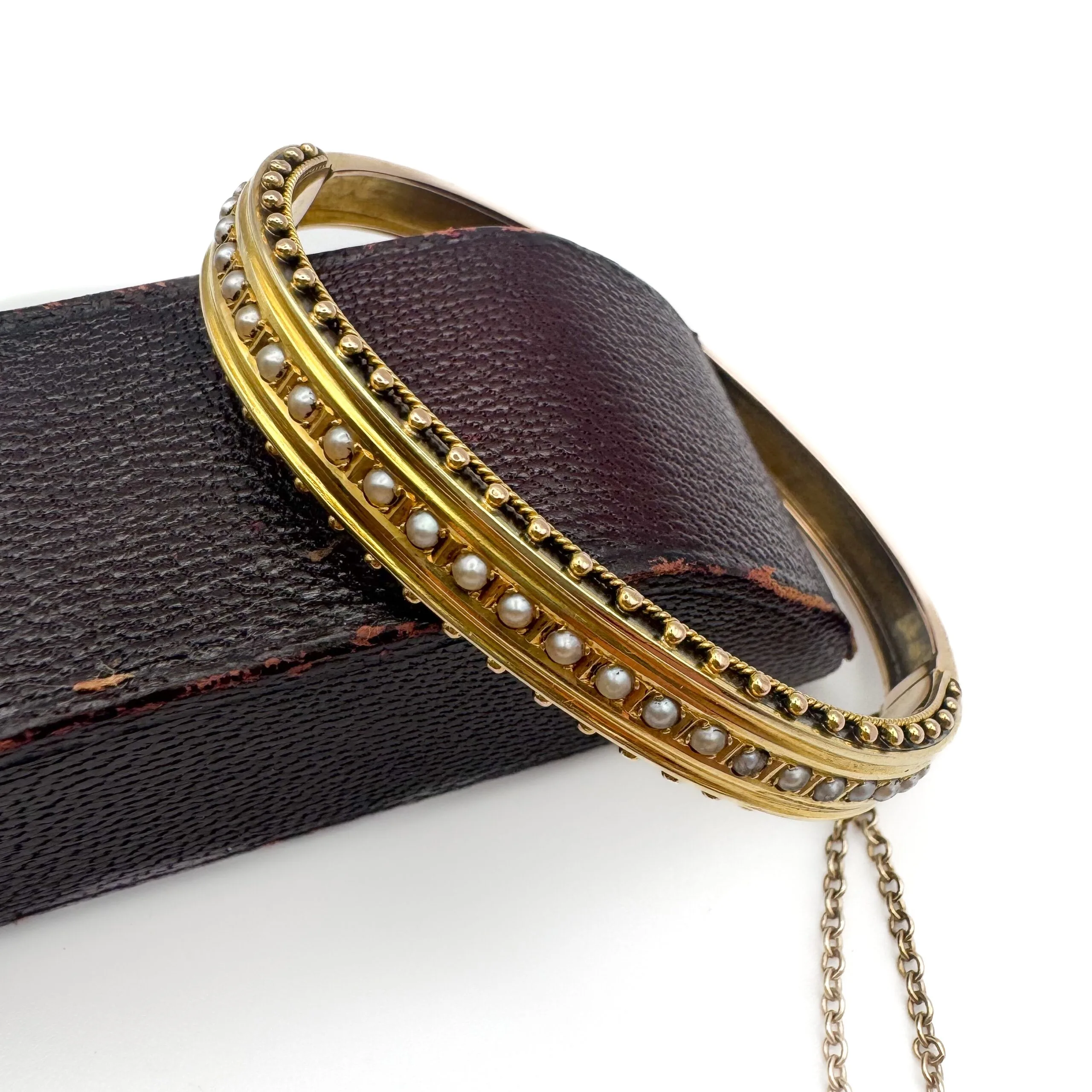 Victorian Etruscan Revival Seed Pearl Bangle - Image 3