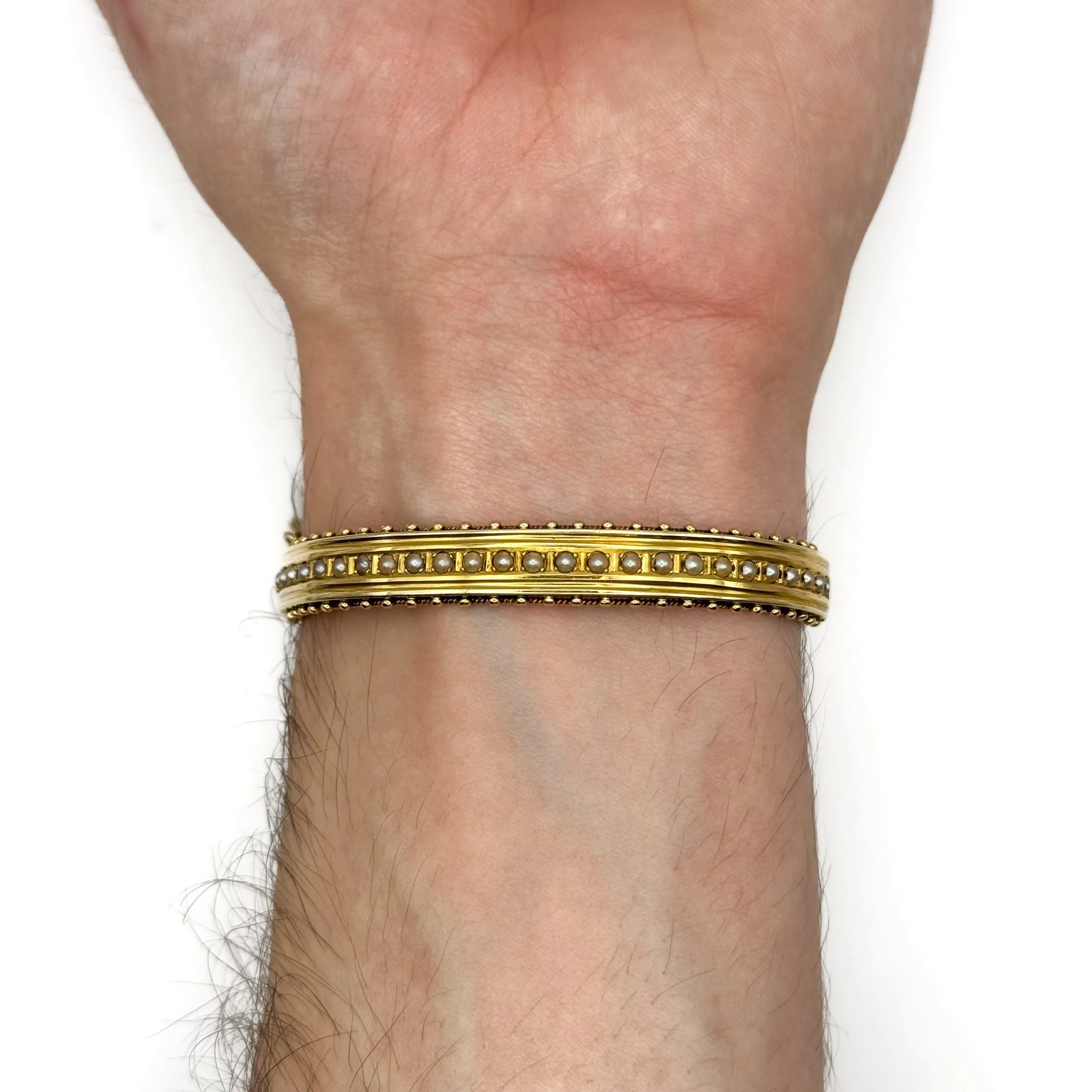 Victorian Etruscan Revival Seed Pearl Bangle - Image 5