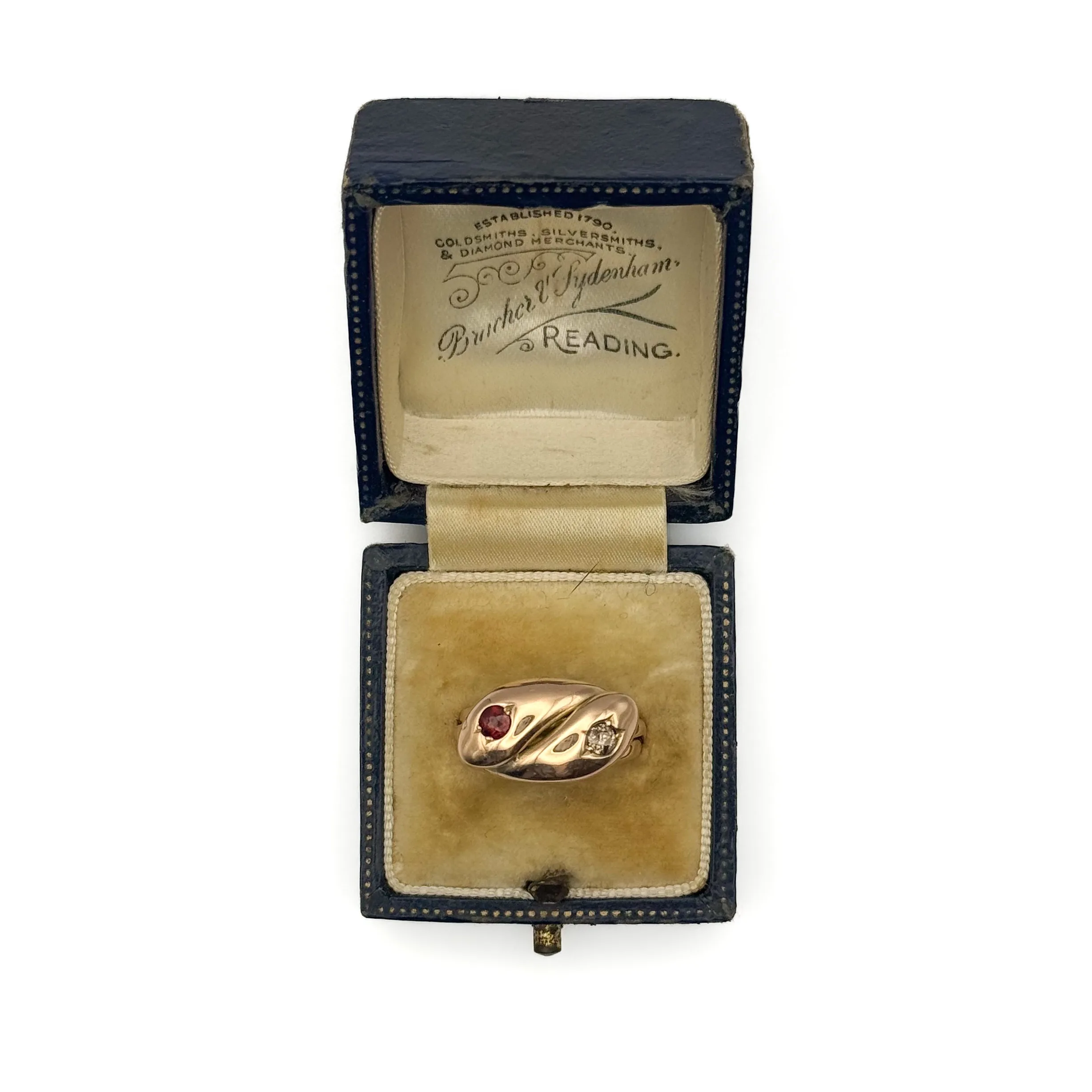 9ct Rose Gold Snake Ring with Ruby & Diamond - Image 2