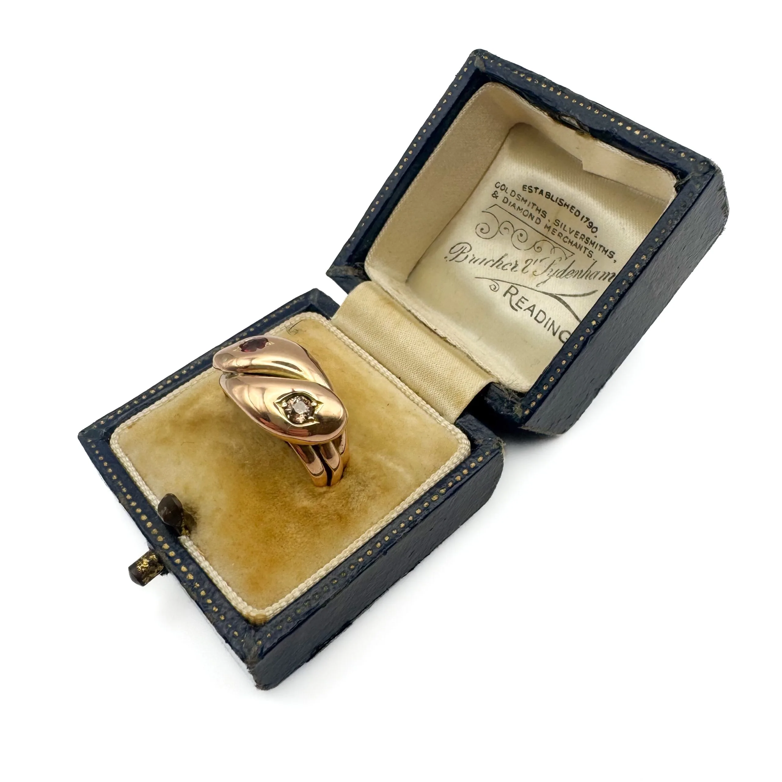 9ct Rose Gold Snake Ring with Ruby & Diamond