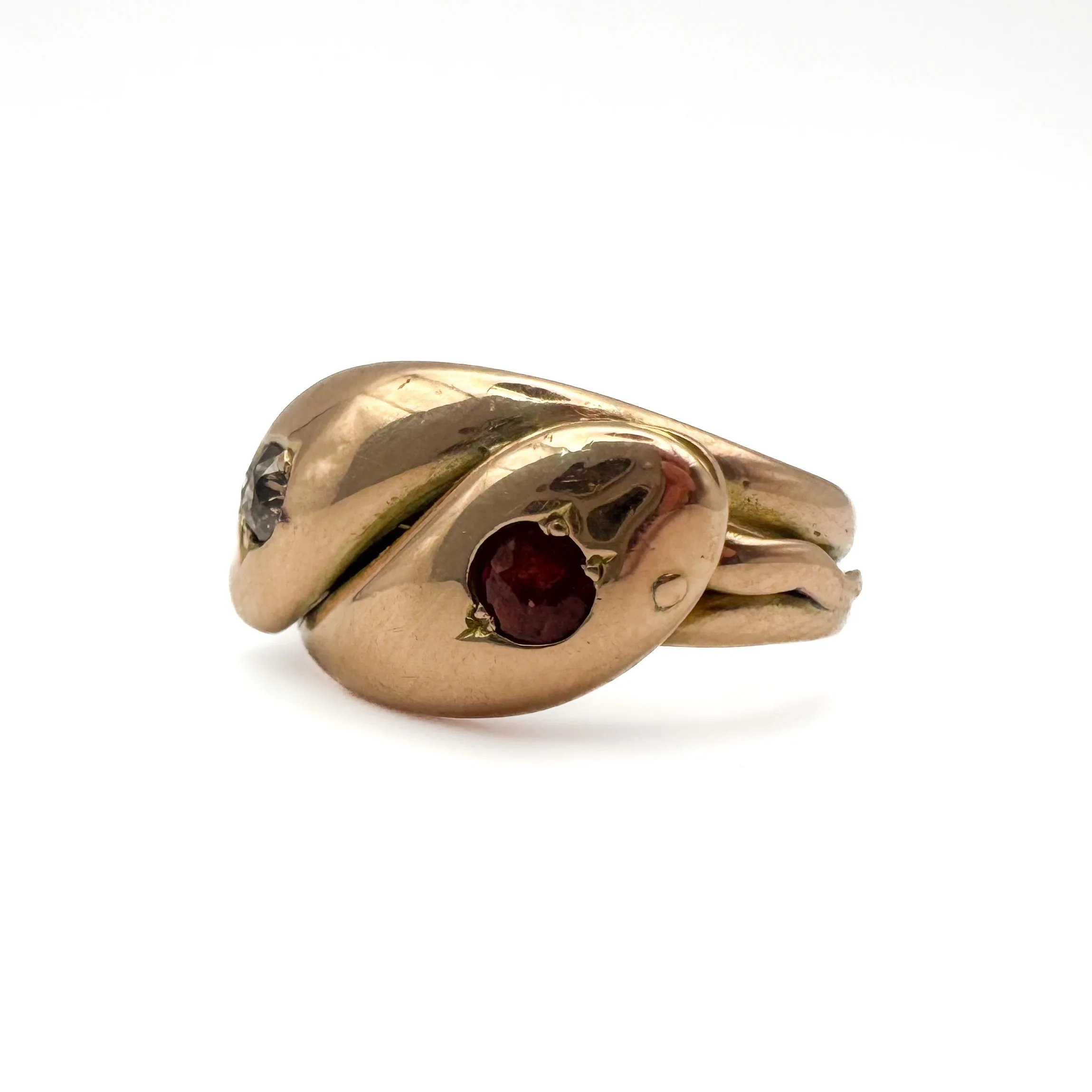 9ct Rose Gold Snake Ring with Ruby & Diamond - Image 4