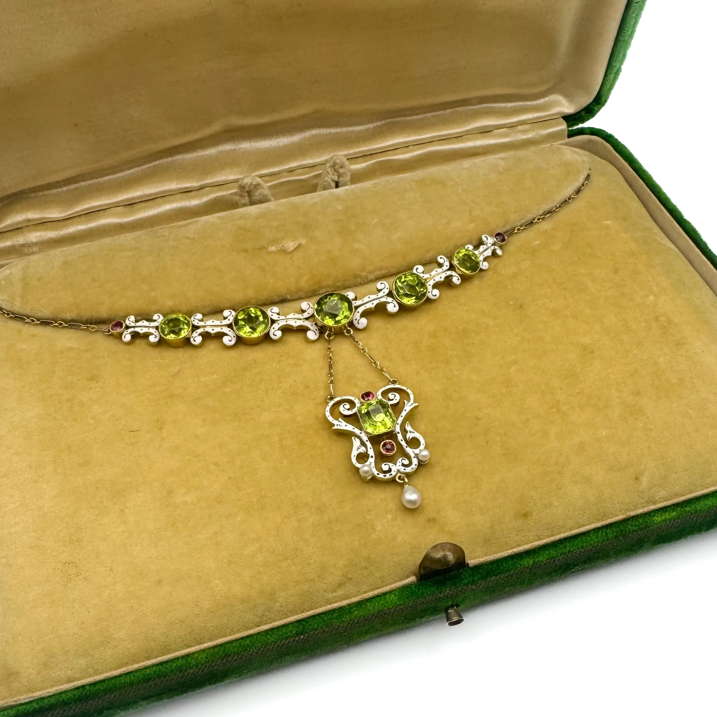 Peridot, Ruby, Pearl & Enamel Necklace