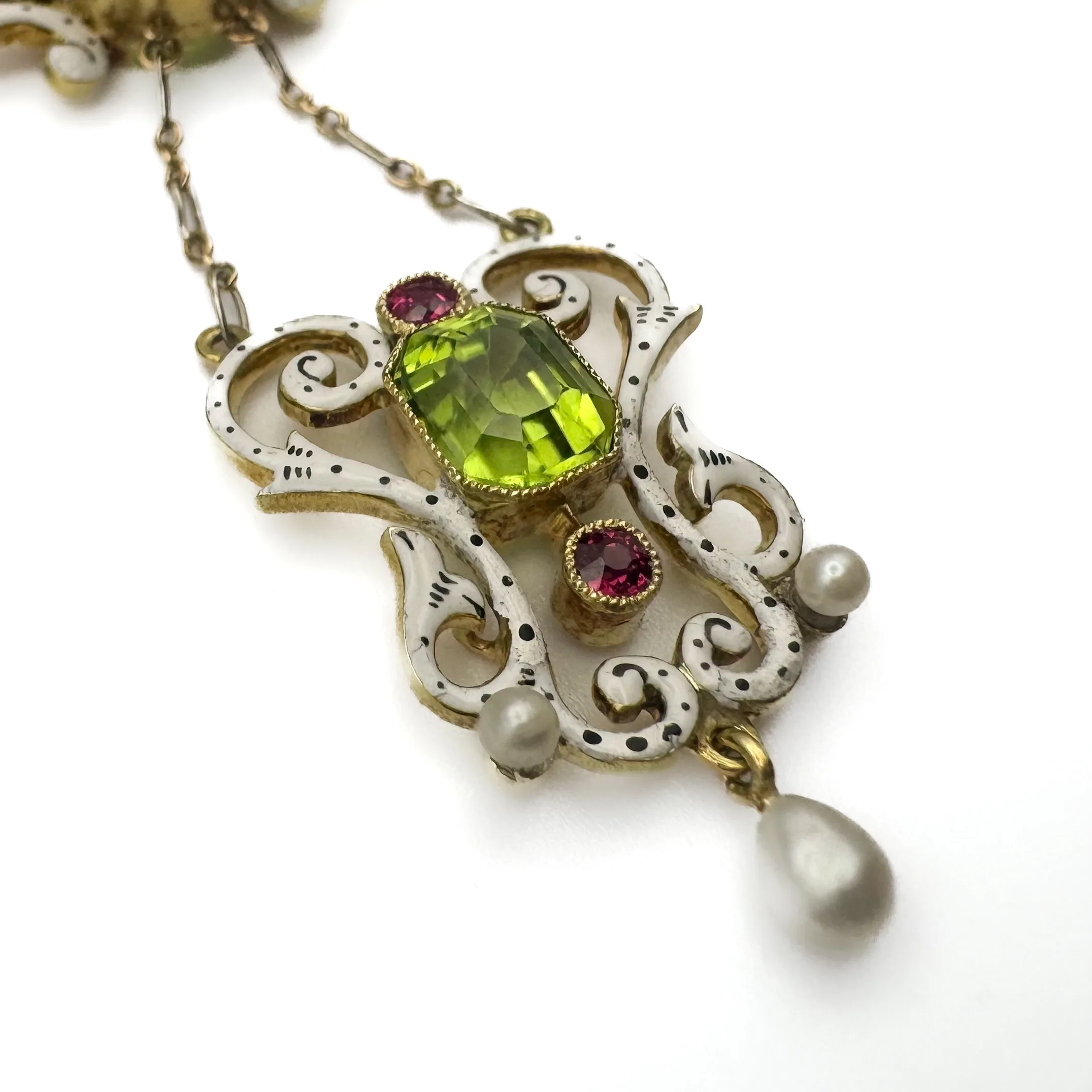 Peridot, Ruby, Pearl & Enamel Necklace - Image 4