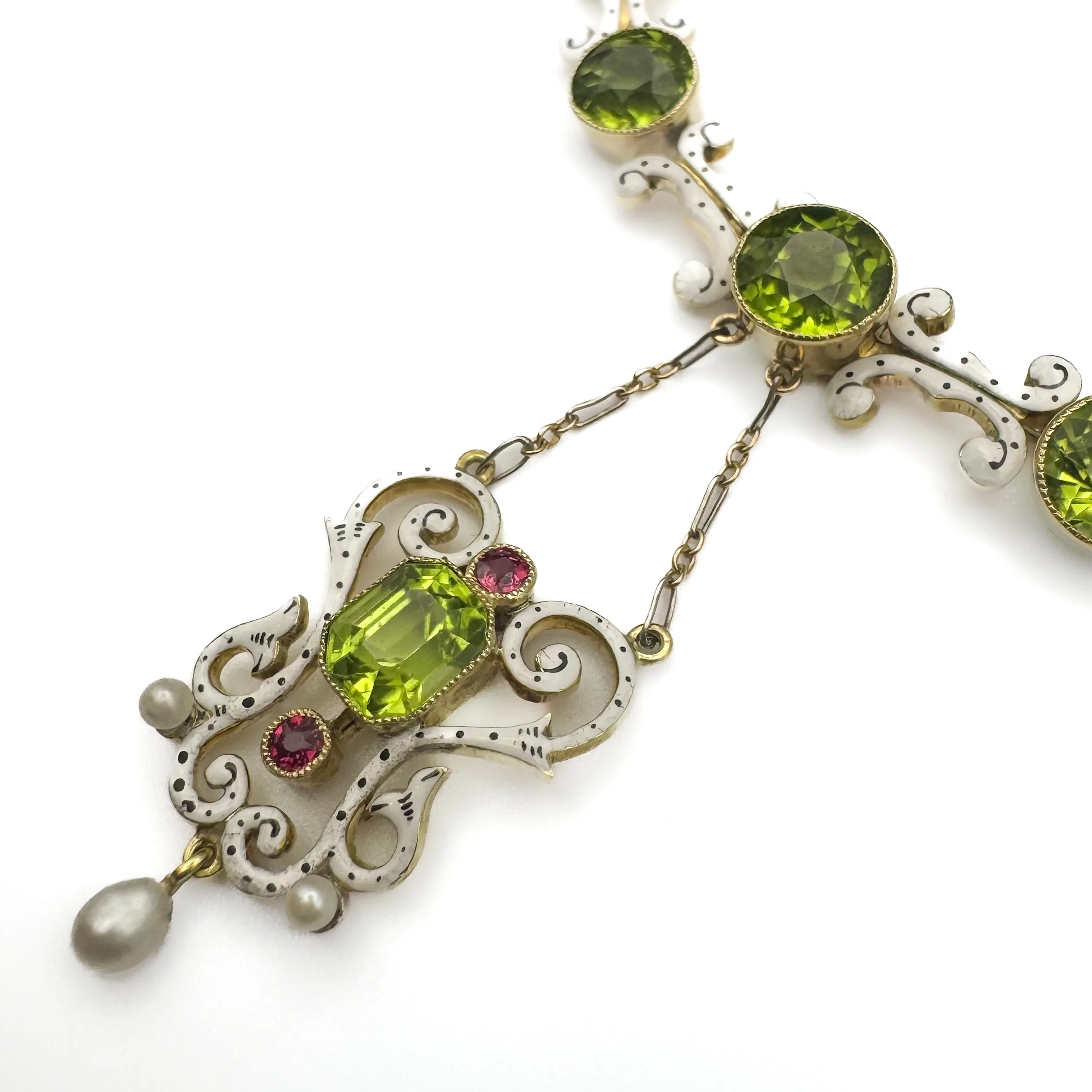 Peridot, Ruby, Pearl & Enamel Necklace - Image 2