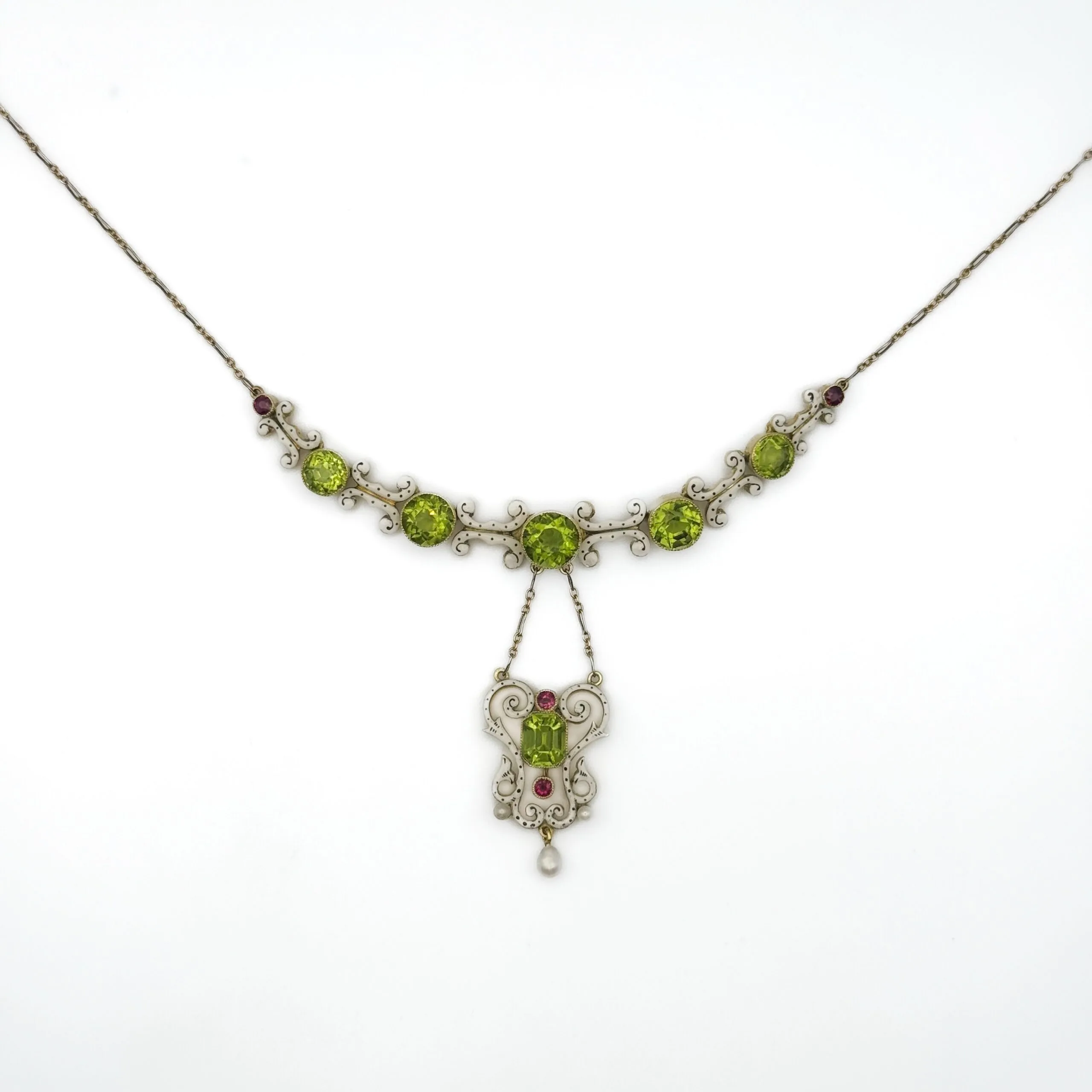 Peridot, Ruby, Pearl & Enamel Necklace - Image 6