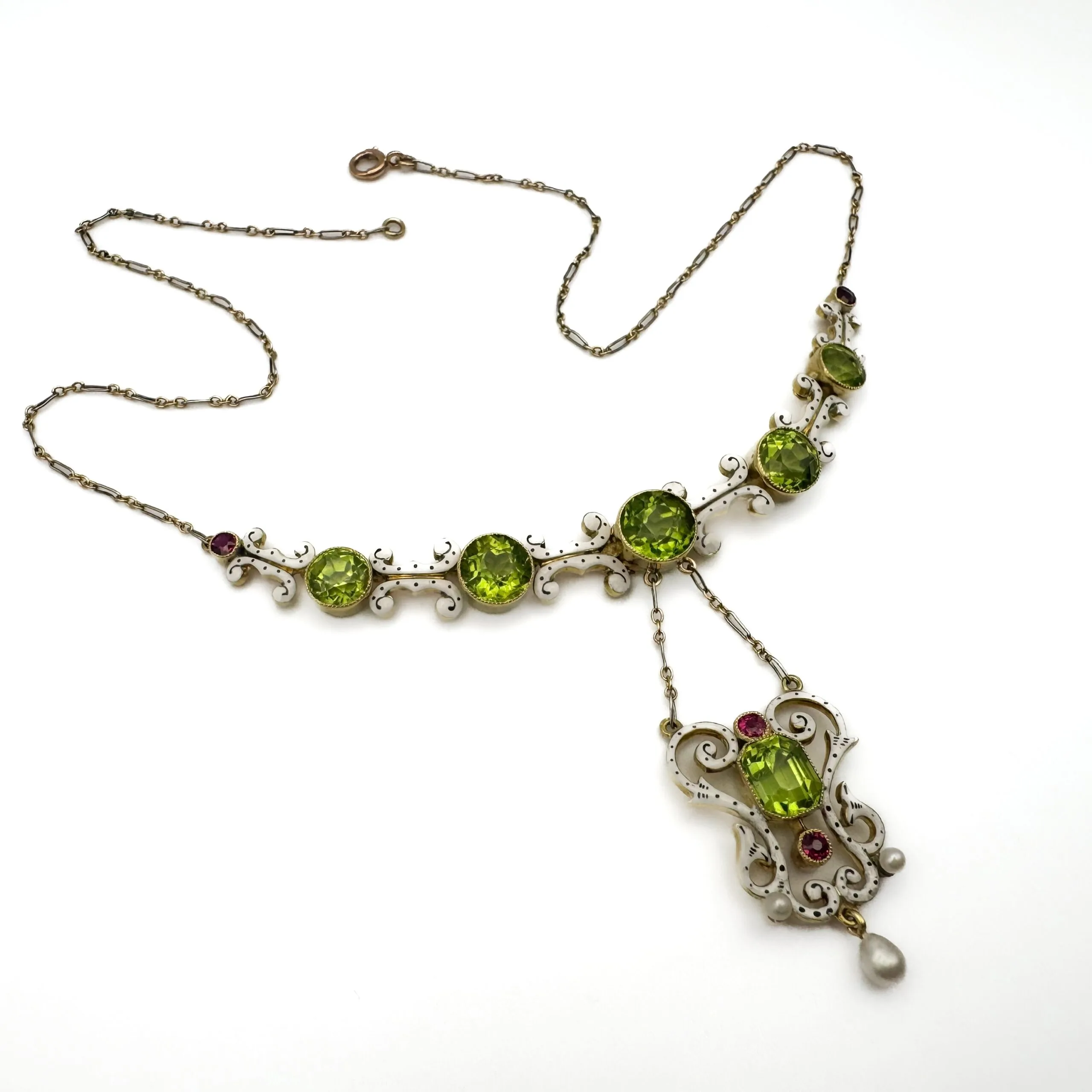Peridot, Ruby, Pearl & Enamel Necklace - Image 8