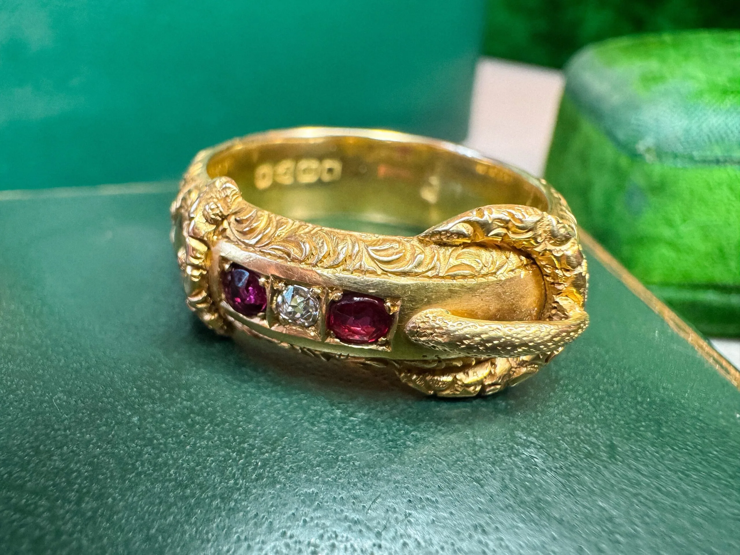 Antique 18ct Gold Ruby and Diamond Buckle Ring - Image 7